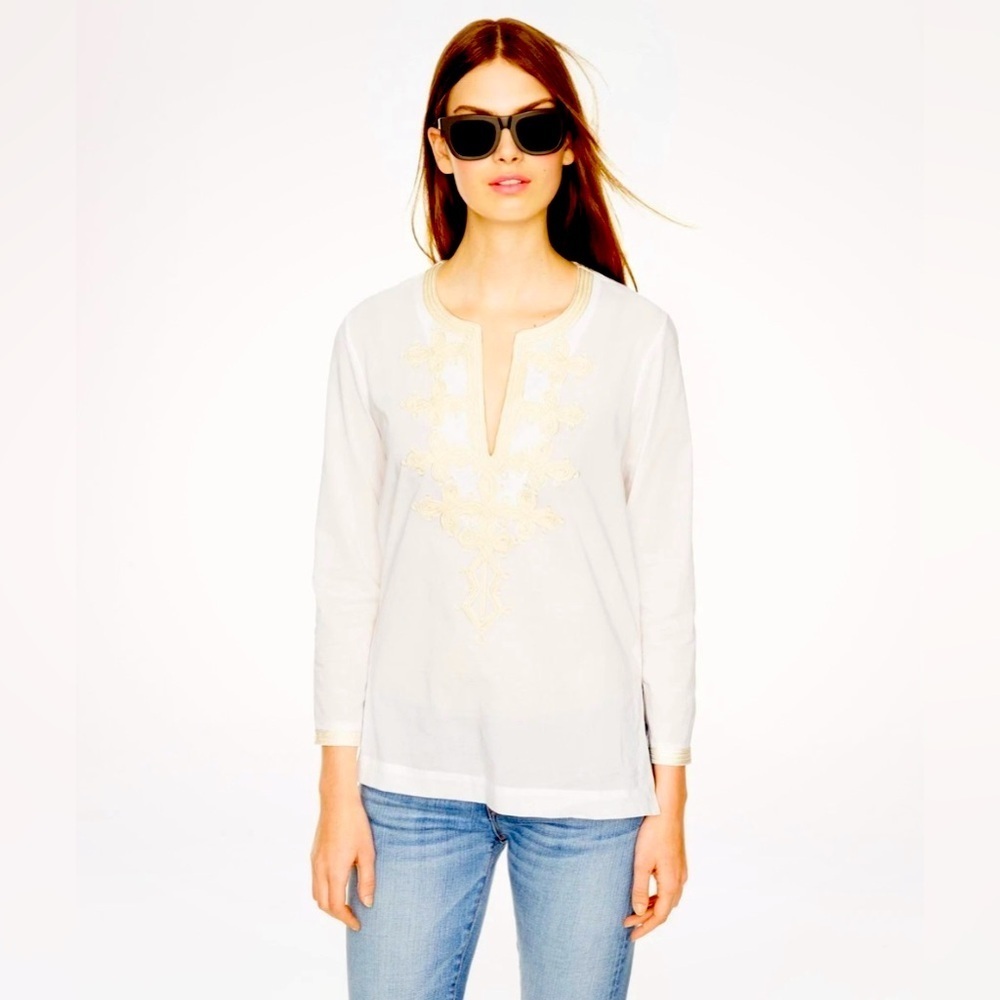 J Crew Embroidered 100% cotton tunic top size XS - Picture 1 of 8